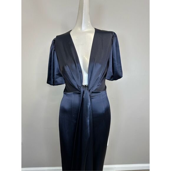 NWT Galvan London Plunge Eden Tie Waist Satin Wide leg Jumpsuit Midnight $1725 - Picture 5 of 10